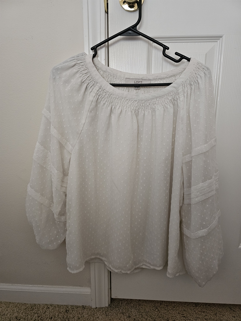 LOFT Cream Swiss Dot Peasant Top